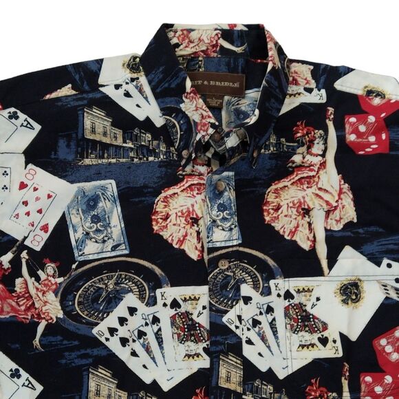 NWOT Brit & Bridle Las Vegas Gambling Poker Cards Short Sleeve Button Down Shirt - Picture 1 of 7